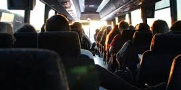 Luxury motorcoach interior with comfortable seating